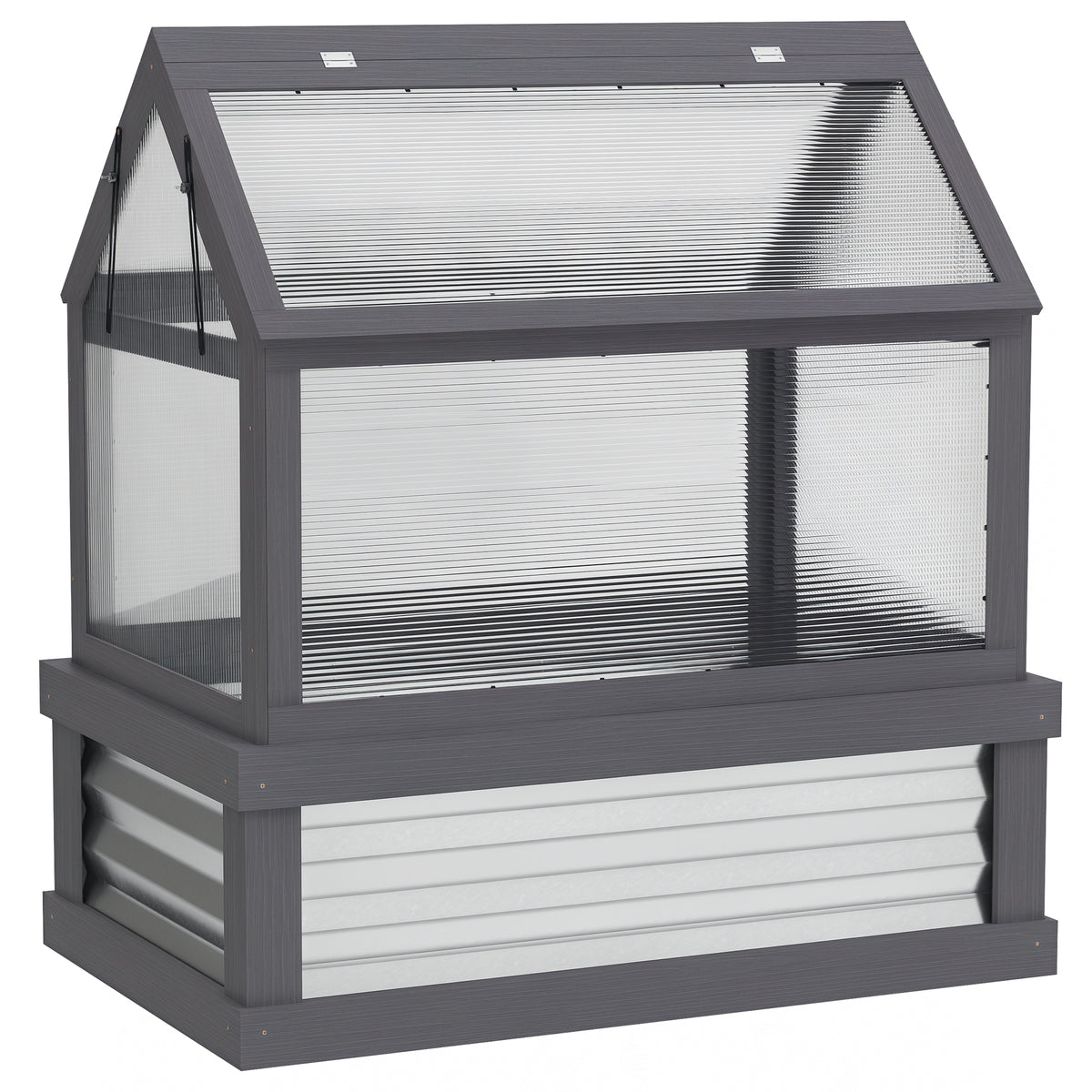 Raised Garden Flower Bed Kit with Greenhouse, Wooden Cold Frame Planter, 35.5" x 22.5" x 38.25", Gray