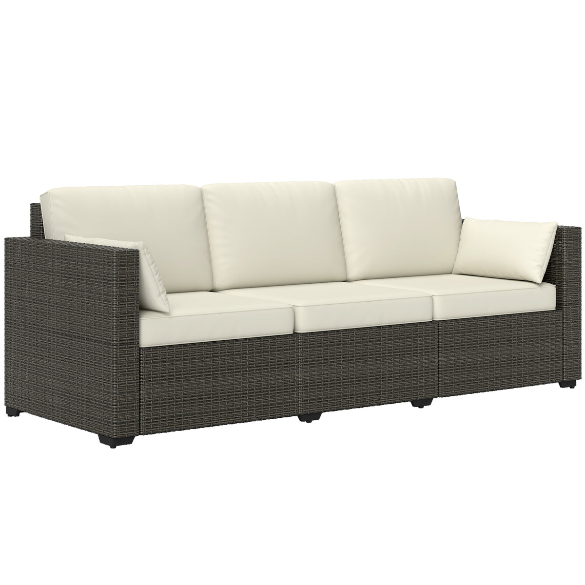 Patio Couch PE Wicker Deep Seating Outdoor Sofa with Removable Cushions, 3 Seater Rattan Sofa, Outdoor Furniture for Balcony, Deck, Garden and Poolside, Cream White