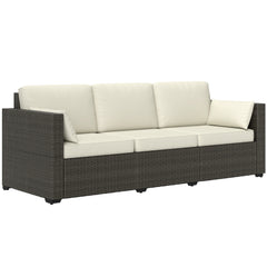Patio Couch PE Wicker Deep Seating Outdoor Sofa with Removable Cushions, 3 Seater Rattan Sofa, Outdoor Furniture for Balcony, Deck, Garden and Poolside, Cream White