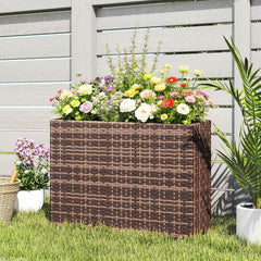 Tall Rectangular Planter with Removable Liner, Holes, PE Wicker Large Planter Box for Indoor Outdoor Plants, Brown