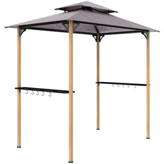 8' x 5' Grill Gazebo, Double Tiered Barbecue Grill Gazebo Shelter with 2 Side Shelves and 10 Hooks for Patio, Garden