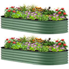 7' x 3' x 1' Raised Garden Bed Set, 2PCS Raised Beds for Gardening with Metal Plant Stakes, Green