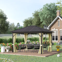 11.9" x 9.8" Hardtop Gazebo with Curtains Netting, Metal Roof Gazebo Canopy with Aluminum Frame and Top Hook, Cream