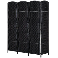 Room Divider 4 Panel, 6FT Tall Folding Privacy Screen, Freestanding Hand-Woven Partition for Room Separation with 360° Hinges, Paper Rope Diamond Weave, Black