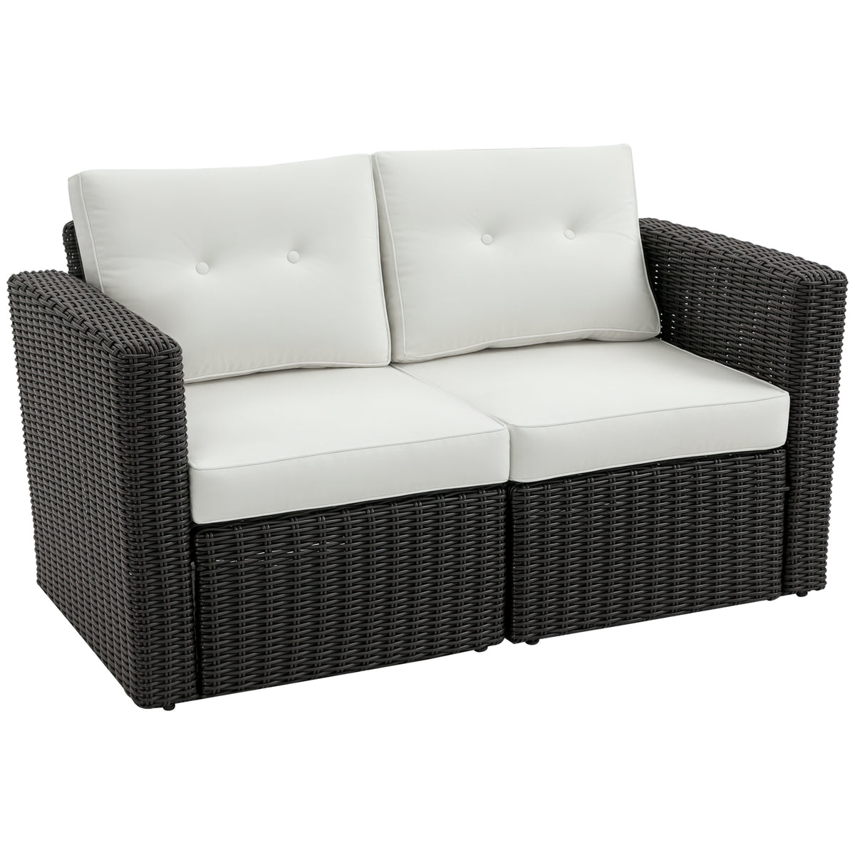 2 Piece Patio Wicker Corner Sofa Set, Outdoor PE Rattan Furniture, with Curved Armrests and Padded Cushions for Balcony, Garden, or Lawn, Beige