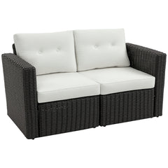 2 Piece Patio Wicker Corner Sofa Set, Outdoor PE Rattan Furniture, with Curved Armrests and Padded Cushions for Balcony, Garden, or Lawn, Beige