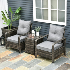 3 Piece Patio Furniture, PE Wicker Storage Table & Chairs, Gray