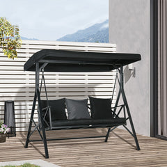 3-Seat Patio Swing Chair, Porch Swing Glider with Cushion, 3 Throw Pillows & Adjustable Canopy for Porch, Garden, Poolside, Backyard, Black