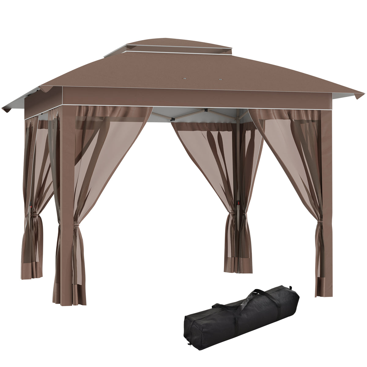 12' x 12' Pop Up Canopy Tent with Netting and Carry Bag, Instant Sun Shelter with 137 sq.ft Shade, Tents for Parties, Height Adjustable, for Outdoor, Garden, Patio, Khaki
