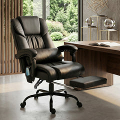 Massage Office Chair with 6 Vibrating Points, High Back Reclining Office Chair with Footrest and Remote, Black