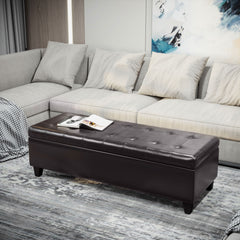 51" Ottoman Storage Bench, Faux Leather Storage Chest with Lift Top, Tufted Ottoman for Living Room, Entryway, Dark Brown
