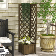 Wooden Raised Garden Bed, Planter with Trellis for Vine Climbing and Vegetables, Herbs and Flowers Growing, Carbonized