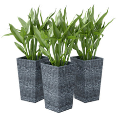 Tall Planters for Outdoor Plants Set of 3, 24 In Taper Planters with Drainage Holes, Rattan Decor Plant Pots for Indoor Outdoor Front Porch Patio Backyard, Gray
