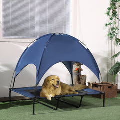 48" x 36" Elevated Portable Dog Cot Cooling Pet Bed with UV Protection Canopy Shade, Dark Blue
