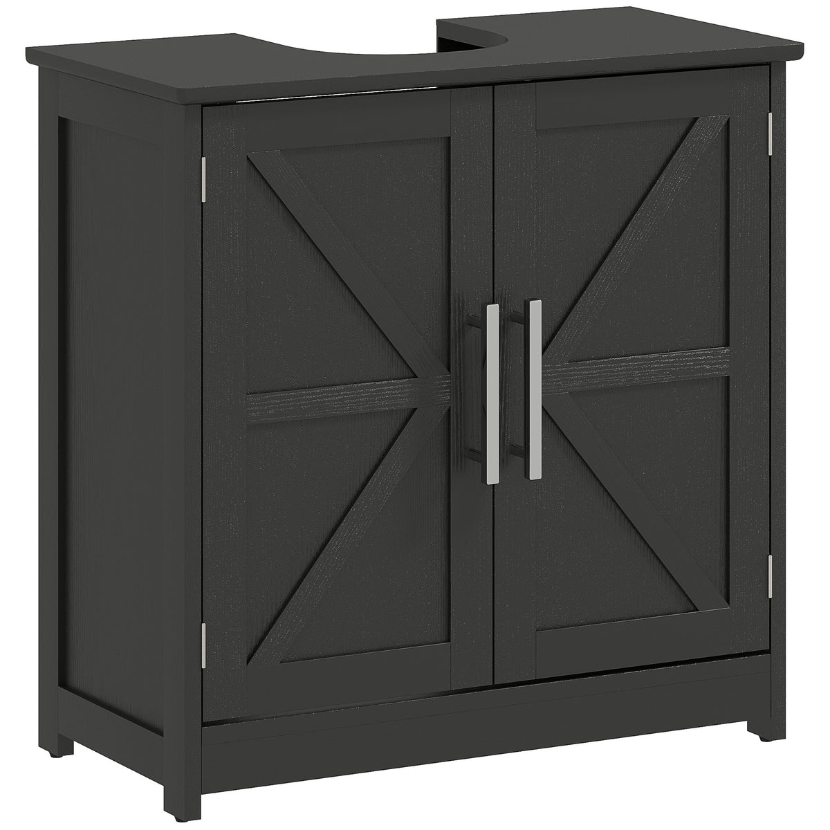 Farmhouse Pedestal Sink Storage Cabinet, Bathroom Sink Cabinet with 2 Barn Doors and Adjustable Shelf, Distressed Black