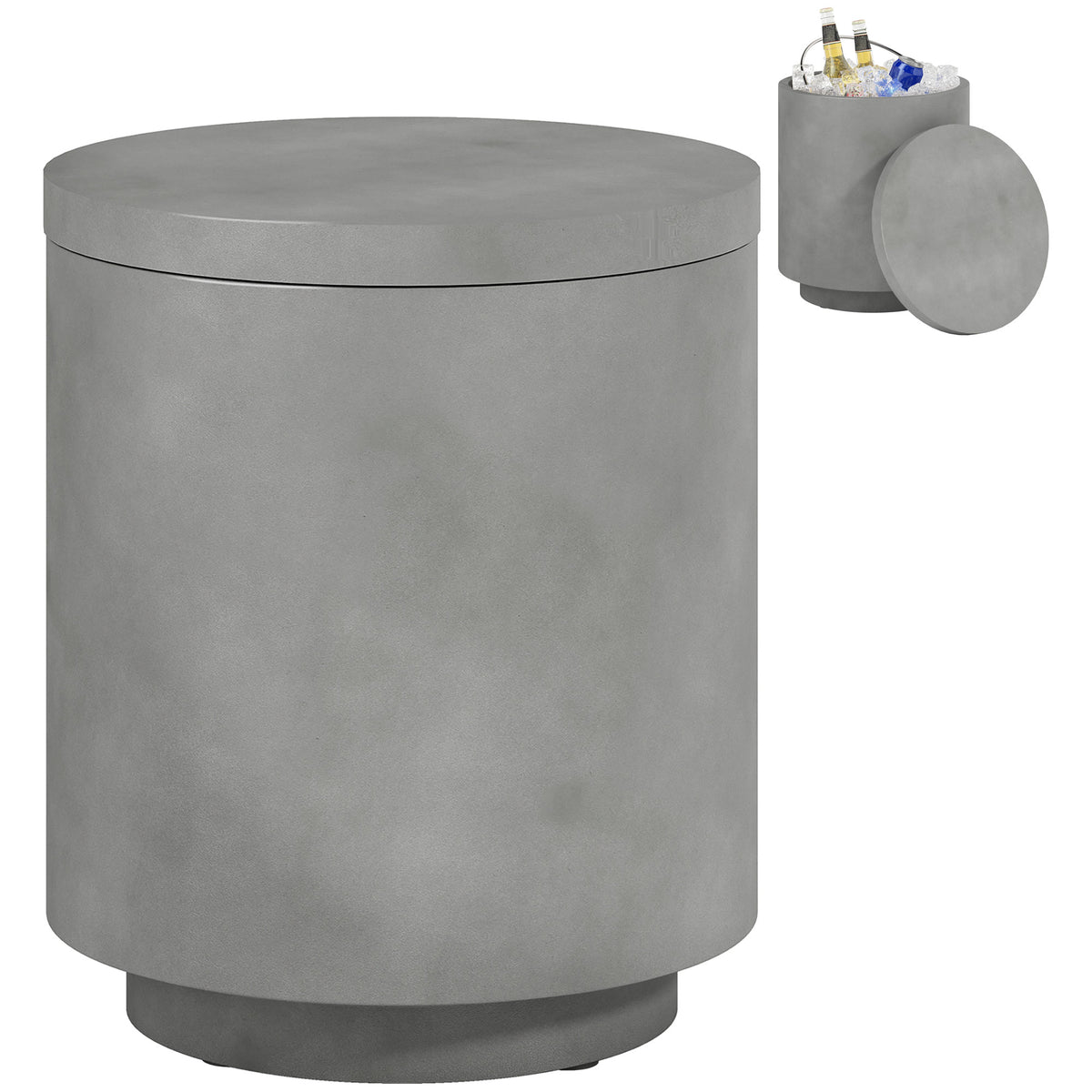 2.6 Gal Outdoor Side Table, 3-In-1 Concrete Cooler Bar Table with Storage, Removable Ice Bucket and Lid, Gray
