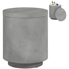2.6 Gal Outdoor Side Table, 3-In-1 Concrete Cooler Bar Table with Storage, Removable Ice Bucket and Lid, Gray