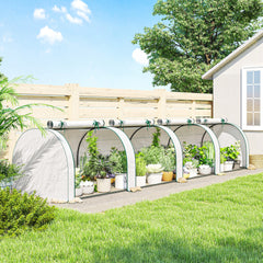 Mini Greenhouse, Portable Greenhouse with 4 Roll-Up Doors, PE Cover, 177.2" x 39.4" x 31.5", White