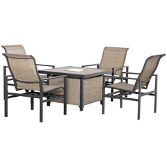 5 Piece Garden Patio Dining Set, Dinner Table with Built-in Ice Bucket Insert, 4 Rocking Chairs, Beige