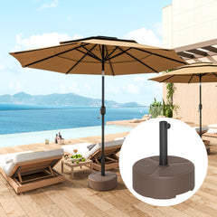 Round Patio Umbrella Base Holder, Heavy Duty Outdoor Umbrella Stand Base, Filled Up to 44lbs with Stand or 40lbs with Water for Garden, Poolside, Brown