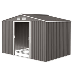 9' x 6' Outdoor Storage Shed, Garden Tool Metal Shed with Foundation Kit, Light Gray