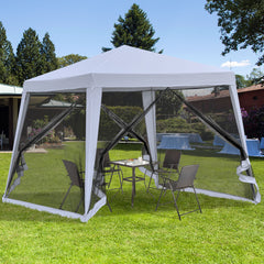 10'x10' Outdoor Party Tent Canopy with Mesh Sidewalls, Patio Gazebo Sun Shade Screen Shelter, gray