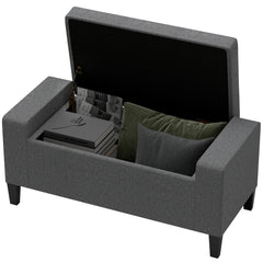 36" Ottoman with Storage, Storage Ottoman Bench with Lift Top and Rubberwood Legs, Linen Upholstered Entryway Bench with Seating for Living Room, Bedroom, Holds up to 330 lb, Gray