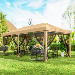 10' x 20' Pop Up Canopy Tent with Netting, Heavy Duty Instant Sun Shelter, Large Tents for Parties with Carry Bag for Outdoor, Garden, Patio, Beige