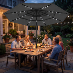 9.7 ft Outdoor Patio Umbrella with Solar LED Lights, 3 Tier Outdoor Table Umbrella with Tilt, Crank, Black
