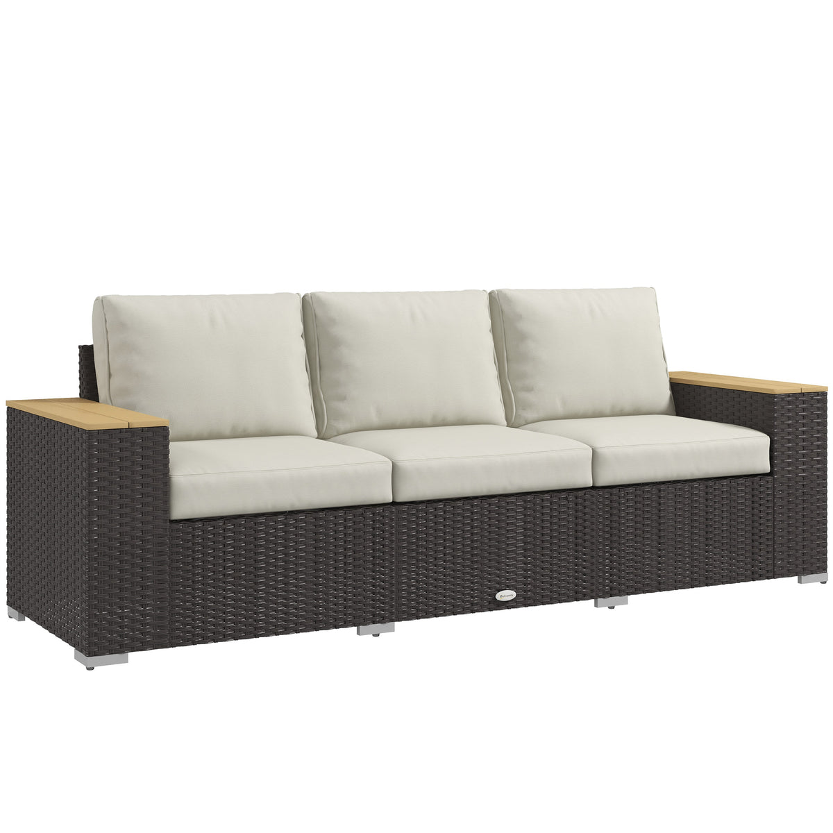 3-Seat Outdoor Patio Sofa, PE Wicker Outdoor Couch with  Extra Wide Deep Seat, Wide Armrests 4" Cushions, Beige