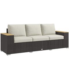 3-Seat Outdoor Patio Sofa, PE Wicker Outdoor Couch with  Extra Wide Deep Seat, Wide Armrests 4" Cushions, Beige