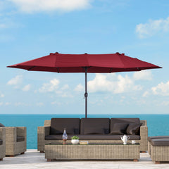 Extra Large 15 ft Patio Umbrella, Double-Sided Large Outdoor Umbrella with Crank Handle and Air Vents for Backyard, Deck, Pool, Market, Wine Red