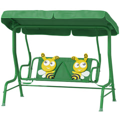Kids Patio Swing Chair with Adjustable Canopy, Safety Belt for Patio, Garden, Poolside, Balcony, Dark Green