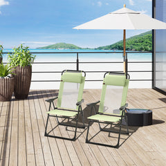 Set of 2 Portable Folding Outdoor Recliners w/ Adjustable Backrest, Green