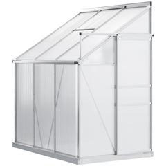 6' x 4' Aluminum Lean-to Greenhouse Polycarbonate Walk-in Garden Greenhouse with Adjustable Roof Vent, Rain Gutter and Sliding Door for Winter, Clear