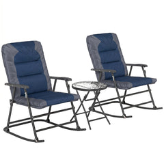 3 Piece Outdoor Folding Rocking Chair and Table Set - Blue and Grey