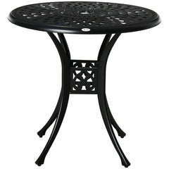 30" Round Patio Dining Table with Umbrella Hole, Antique Cast Aluminum Outdoor Bistro Table Only, Black