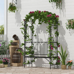 Metal Trellis Arbor Arch for Climbing Plants with Garden Bench, Grow Grapes and Vines, Decorative Seating,  Black