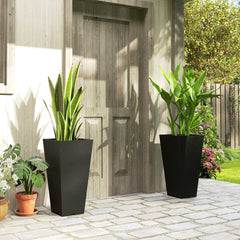 23 Inch Tall Planters for Outdoor Plants, Set of 2 Plastic Flower Pots, for Front Door Patio Garden Use, Black