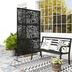 Decorative Privacy Fence Screen, Metal Outdoor Privacy Screen Climbing Plant Trellis with Stand, Bamboo Black
