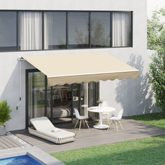 10' x 8' Retractable Awning, Patio Awnings, Sunshade Shelter w/ Manual Crank Handle, UV & Water-Resistant Fabric and Aluminum Frame for Deck, Balcony, Yard, Beige