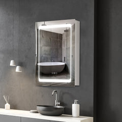 Wall-Mounted Plug-In Bathroom Organizer with 3 Storage Shelves, LED Lighted Medicine Cabinet with Mirror
