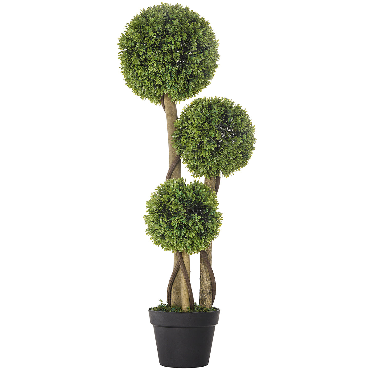 35.5" Artificial Ball Boxwood Topiary Tree Fake Plant in Pot for Indoor Outdoor Living Room Decoration Light Green