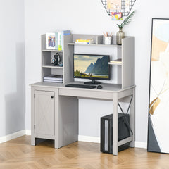 Computer Desk W/ Hutch, Home Office Desk W/ Storage Cabinet, Light Grey