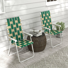 Set of 2 Patio Folding Chairs, Classic Outdoor Camping Chairs, Portable Lawn Chairs w/ Armrests, Green
