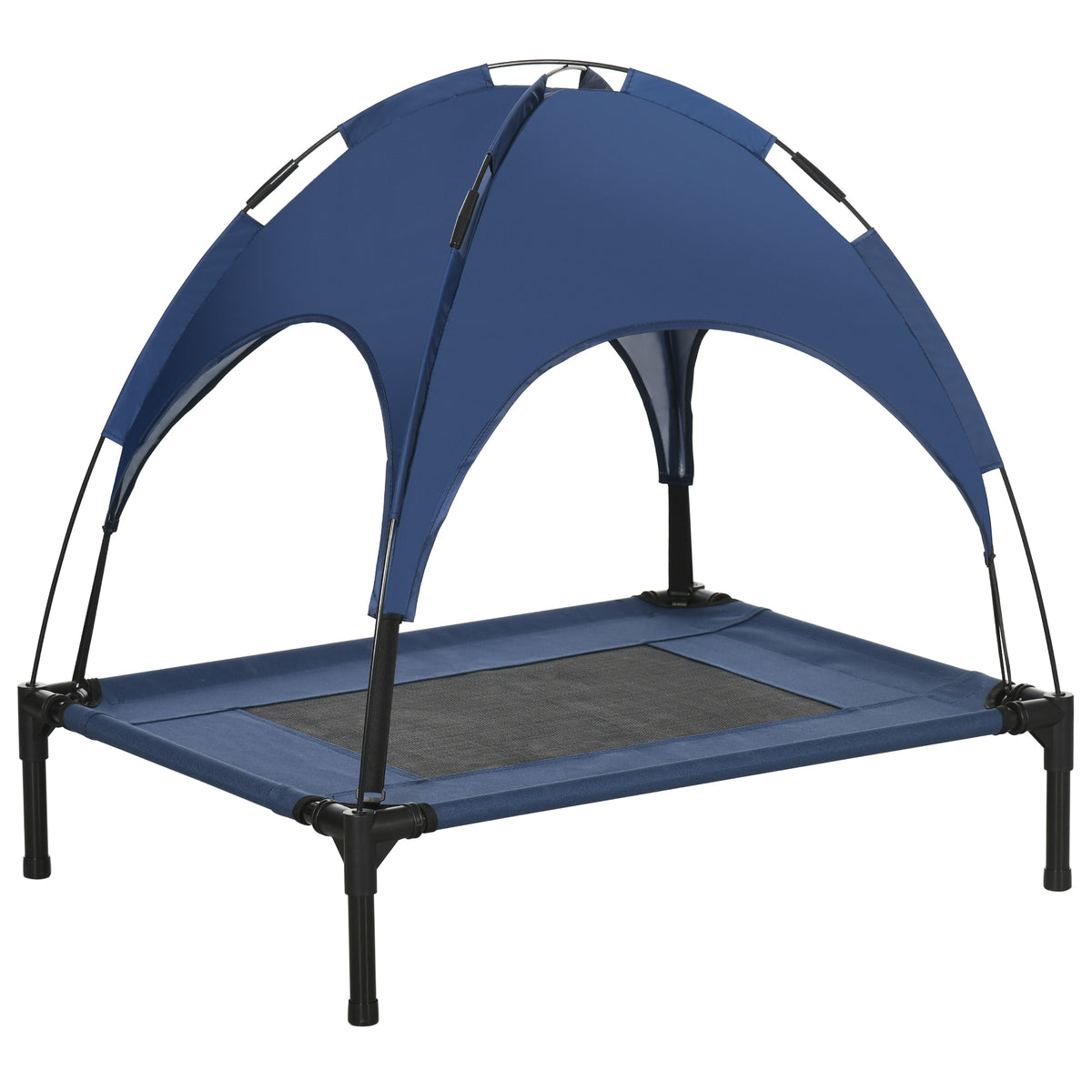 Elevated Portable Dog Cot Pet Bed with UV Protection Canopy Shade, 30 inch, Dark Blue