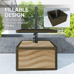 Patio Umbrella Base with Table Tray, Heavy Duty Weighted Umbrella Stand， Wheels Handles, 176lbs，Stand Filling, Brown