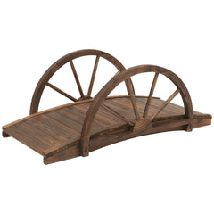 3.3ft Wooden Garden Bridge Arc Footbridge with Half-Wheel Style Railings & Solid Fir Construction, Stained Wood