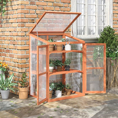 Wooden Cold Frame Greenhouse Small Mini Planter Box, 30" L x 24" W x 44" H, Natural