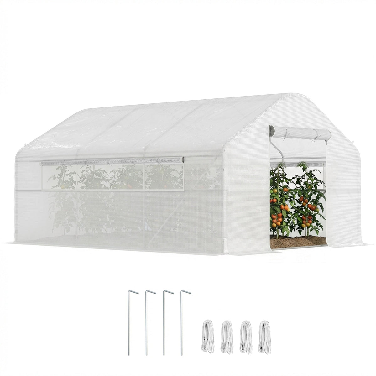 13' x 10' x 6.5' Tunnel Greenhouse Hoop House with Upgraded Galvanized Steel Frame and Large Windows, White